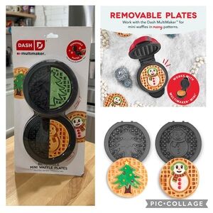 New! DASH Multimaker Mini System Removable Plate Set - Christmas Tree & Snowman